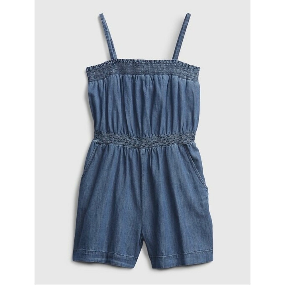 GAP Kids Denim Chambray Smocked Romper Jumpsuit Girls Medium‎ 8 Summer